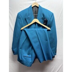 Raffinati Men’s 44 Jacket 38 Pants Teal Double Breasted Suit Peak Lapel Pleated